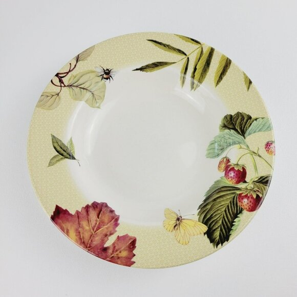 Spode Fruit Haven Rim Soup Bowl Butterfly Bee Fruit & Leaves, Fall Autumn Dishes - Picture 2 of 15